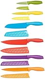 Amazon Basics Color-Coded Kitchen 12-Piece Knife Set, 6 Knives with 6 Blade Guards, Multicolor, 13.88 x 4.13 x 1.38 inch