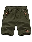 TBMPOY Men's 7' Hiking Running Shorts with Pockets Athletic Outdoor Sports Gym Workout Short Zipper Pockets Armygreen M