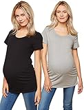 Motherhood Maternity Women's Maternity Soft and Stretchy Short Sleeve Tee Shirt Pregnancy Top-1, 2 & 3 Pack, Black & Grey 2 pack, Large