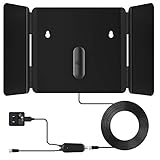 1byone TV Antenna - Amplified HD Digital Indoor TV Antenna Up to 200+ Miles Range Support 4K 1080P and All TVs with HDTV Powerful Singal Booster, 17ft Coax Cable