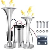 Animgrth 2024 Upgraded 12V 600DB Air Horn Dual Trumpets, Super Loud Truck Train Horns Kit with Air Compressor for Any 12V SUV Motorcycle Trucks Pickup Lorries Trains Cars Boats