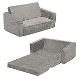 Serta Perfect Sleeper Extra Wide Convertible Sofa to Lounger - Comfy 2-in-1 Flip Open Couch/Sleeper for Kids, Grey