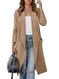 ANRABESS Women's Long Cardigan Sweater 2024 Fall Fashion Casual Oversized Knit Open Front Coatigan Jacket Coat Trendy Outfits Khaki Small