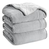 Bedsure Sherpa Fleece Blankets King Size for Bed - Thick and Warm Blanket for Winter, Soft Fuzzy Plush King Blanket for All Seasons, Light Grey, 108x90 Inches