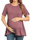 Xpenyo Women Tiered Maternity Top Fashion Short Sleeve Casual Pregnancy Blouse Shirts Mauve S