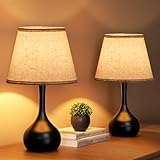 ONEWISH Touch Bedside Lamp Set of 2, Farmhouse 3-Way Dimmable Table Lamps for Nightstand with Fabric Shade, Desk Lamp for Reading, Bedroom, Livingroom, Office