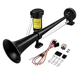 GAMPRO 12V 150DB Car Air Horns, 18 Inches Chrome Zinc Single Trumpet Truck Air Horn with Compressor for Any 12V Vehicles Trucks Lorrys Trains Boats Cars (BLACK)