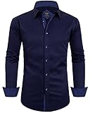 Alimens & Gentle Men's Dress Shirts Long Sleeve Wrinkle-Resistant Casual Button Down Shirt Navy