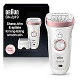 Braun Epilator Silk-épil 9 9-720, Hair Removal Device, Epilator for Women, Wet/Dry, Waterproof, 3-in-1 Epilate, Shave, or Trim, Salon-Like Smooth Skin, Womens Shaver & Trimmer, Cordless, Rechargeable