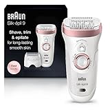 Braun Epilator Silk-épil 9 9-720, Hair Removal Device, Epilator for Women, Wet/Dry, Waterproof, 3-in-1 Epilate, Shave, or Trim, Salon-Like Smooth Skin, Womens Shaver & Trimmer, Cordless, Rechargeable