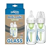 Dr. Brown's Natural Flow Anti-Colic Options+ Narrow Glass Baby Bottle 4 oz/120 mL, with Level 1 Slow Flow Nipple, 2 Pack, 0m+