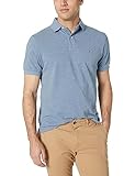 Tommy Hilfiger Men's Short Sleeve Polo Shirt in Classic Fit, Medium Chambray, Large