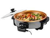 OVENTE Electric Skillet and Frying Pan, 12 Inch Round Cooker with Nonstick Coating, 1400W Power, Adjustable Temperature Control, Tempered Glass Lid with Vent and Cool Touch Handles, Copper SK11112CO