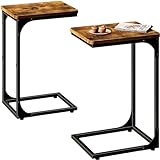 QEEIG C Table Side Table Set of 2 Living Room Sets C Shaped Couch Tray End Tables Farmhouse, Rustic Brown (017-30BN)