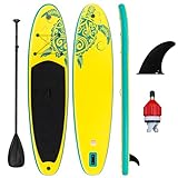 FunWater Stand up Paddle Board Inflatable Paddle Board Blow up Paddle Boards for Adults with Paddle, Fin, SUP Valve Adaptor Yellow and Green