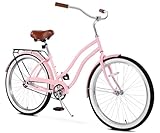CALLIEVER 26-Inch Beach Cruiser Bike Wheels Single-Speed Coaster Brakewith Rear Basket, Recommended Height 5'3' to 6'2', Suitable for Men, Women, and Teens (pink)