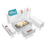 Vtopmart 60 PCS Drawer Organizer, 4-Size Clear Plastic Drawer Organizer Bins Containers for Bathroom and Vanity Storage, Home Organization for Makeup, Kitchen Utensils
