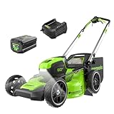 Greenworks 80V 21' Brushless Cordless (Self-Propelled) Lawn Mower (LED Headlight + Aluminum Handles), 4.0Ah Battery and Rapid Charger Included (75+ Compatible Tools)