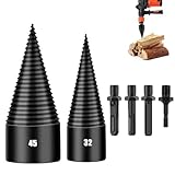 Firewood Log Splitter 45mm+32mm + 4 Handles (Square + Round + Hex Shank + Small Hex) Wood Log Splitter Easy Splitter Detachable Drill Bit Heavy Duty Electric Drills Screw Cone Driver Removable