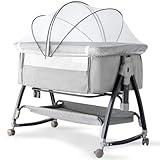 venowu Bedside Crib, 3 in 1 Bassinet with Quick Height Adjustment and Mosquito Nets, Easy to Fold, Portable Beside Bassinet with Golden Triangle Structure, CPSC Certification