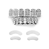 24K White Gold Teeth Grillz CZ Diamond Gold Set Hip Hop Bling Iced Out Grillz For Son + Extra Molding Bars + Microfiber Cloth