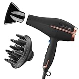 INFINITIPRO BY CONAIR Hair Dryer with Diffuser | AC Motor Pro Hair Dryer with Ceramic Technology | Includes Diffuser and Concentrator | Black | Packaging May Vary
