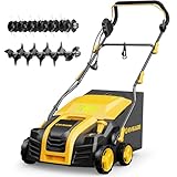 EVEAGE 16-Inch 15-Amp Electric Dethatcher and Scarifier 5-Position Depth Adjustment,Removeable 14.5-Gal Collection Bag,Quick-Fold,Airboost Technology Increases Lawn Health