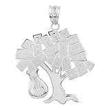 Hip Hop Jewelry .925 Sterling Silver 1-1/4' USD Dollar Money Tree Money Bag Treasure Pendant Charm