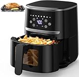Air Fryer, SXYCMY Air Fryer Oven, 5 Quart Digital Air Fryer with 8 Cooking Presets, Visible Cooking Window, LCD Touch Screen Air Fryer, Nonstick Dishwasher-Safe Basket & Tray, Customized Temp/Timer