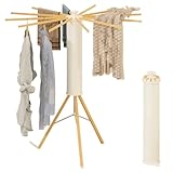 Tripod Drying Rack Portable, Foldable Drying Rack Clothing with 12 Wood Drying Arms, Standing Laundry Hanger Rack Round Collapsible & Portable Handle for Laundry Room, Balcony, Bedroom, RV
