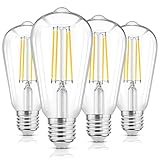 WIHTU LED Edison Light Bulbs, Vintage 6W LED Bulb 60W Equivalent, St58 4000K Daylight Soft White, Bright LED Filament Bulb with CRI 85+, E26 Standard Base, 900LUM, Non-Dimmable, Clear Glass, Pack of 4