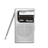 Vondior AM/FM Battery Operated Portable Pocket Radio - Best Reception and Longest Lasting. AM FM Compact Transistor Radios Player Operated by 2 AA Battery, Mono Headphone Socket, by Vondior (Silver)
