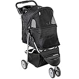 VIVO Black 3 Wheel Pet Stroller for Cat, Dog and More, Foldable Carrier Strolling Cart, STROLR-V003K