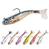 6-Piece Swim Baits for Bass Fishing, Pre-Rigged Jig Heads Soft Plastic Walleye Fishing Lures, Paddle Tail Swimbaits for Bass Fishing, Fishing Bait for Freshwater Saltwater, Fishing Gear Gifts for Men