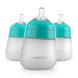Nanobebe Flexy Silicone Baby Bottles, Anti-Colic, Natural Feel, Non-Collapsing Nipple, Non-Tip Stable Base, Easy to Clean - 3-Pack, Teal, 9 oz