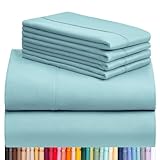 LuxClub 6 PC King Sheet Set, Breathable Luxury Bed Sheets, Deep Pockets 18' Wrinkle Free Cooling Bed Sheets Machine Washable Hotel Bedding Silky Soft - Aqua King