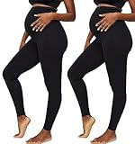 Motherhood Maternity Women's Essential Stretch Crop Secret Fit Over The Belly Pregnancy Legging, Black/Black 2 Pack, Medium