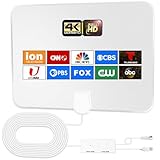 TV Antenna-TV Antenna Indoor-TV Antenna for Local Channels,TV Antenna for Smart TV Indoor,Support All TV with Signal Booster and 16FT Coax HDTV Cable, white