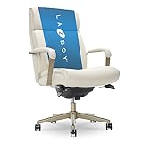 La-Z-Boy Melrose Executive Office, Adjustable High Back Ergonomic Computer Chair with Lumbar Support, Brass Finish, Ivory White Bonded Leather 30D x 25.25W x 40.25H Inch