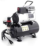Timbertech Upgraded Airbrush Single-Piston Oil-free Mini Compressor ABPST08 with Cooling Fan, 3L Tank, Regulator, Moisture trap for Hobby, Body Tattoo, Model Painting, Automotive Graphic, Make-up