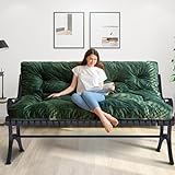 MAXYOYO 6' Futon Mattress Full Size, Velvet Thick Futons Sofa Couch Bed, Floor Mattress for Adults, Shredded Foam Filling (Frame Not Included), Green, 54x80 Inch