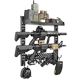 OneTigris Gun Rack Wall Mount 12, Hold Up 80lbs Indoor Gun Rack for Wall with Shelf Horizontal with 10 Hooks and 1 Removable Gun Accessories Tray 21.5'*22.1' Small