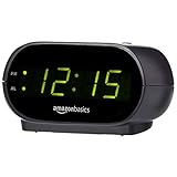 Amazon Basics Small Digital Oval Alarm Clock With LED Display, Nightlight & Battery Backup, Black, 4.5 x 3.5 x 2.4 Inches