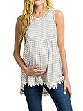 Xpenyo Womens Maternity Tank Top Sleeveless Lace Crochet Trim Peplum Cami Shirts White Pinstripe M
