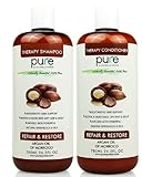 PURE Shampoo and Conditioner Set, HUGE 26.5 oz. Each Extra Strength Formula with Keratin & Dead Sea Minerals, Moisturizes Dry & Damaged Hair (Argan Oil Shampoo & Conditioner)