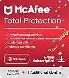 McAfee Total Protection 2024 Ready | 3 Devices | 15 Month Subscription | Cybersecurity software includes Antivirus, Secure VPN, Password Manager, Dark Web Monitoring | Amazon Exclusive | Download