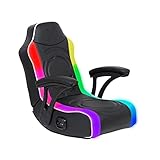 X Rocker Emerald RGB LED Youth Floor Rocking Video Gaming Chair with Headrest Speakers, Armrests, Foldable, Vegan Leather, 200 lbs Max, Amazon Exclusive, Black