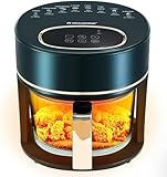 Transonic Glass Basket Air Fryer Oven, 4 Quart Non Toxic Non Stick Easy Cleaning Borosilicate Glass Basket, 8 Cooking Presets, Touch Digital Controls