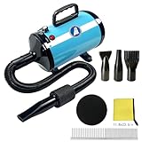 High Velocity Professional Dog Pet Grooming Dryer, Pet Grooming Hair Dryer - Dog Hair Dryer with Adjustable Temperature and Speed,with Pet Steel Comb, Pet Towel,Nozzles.(Blue)