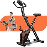 Exercise Bike, Foldable Fitness Bike Machine, Upright Indoor Cycling Bike, Magnetic X-Bike with 10-Level Adjustable Resistance for Home Workout 330LB Capacity, LCD Monitor, Pulse Sensor